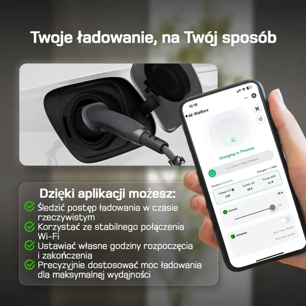 Przenosna ladowarka 11kw typ 2 ev auta aplikacja sila cee