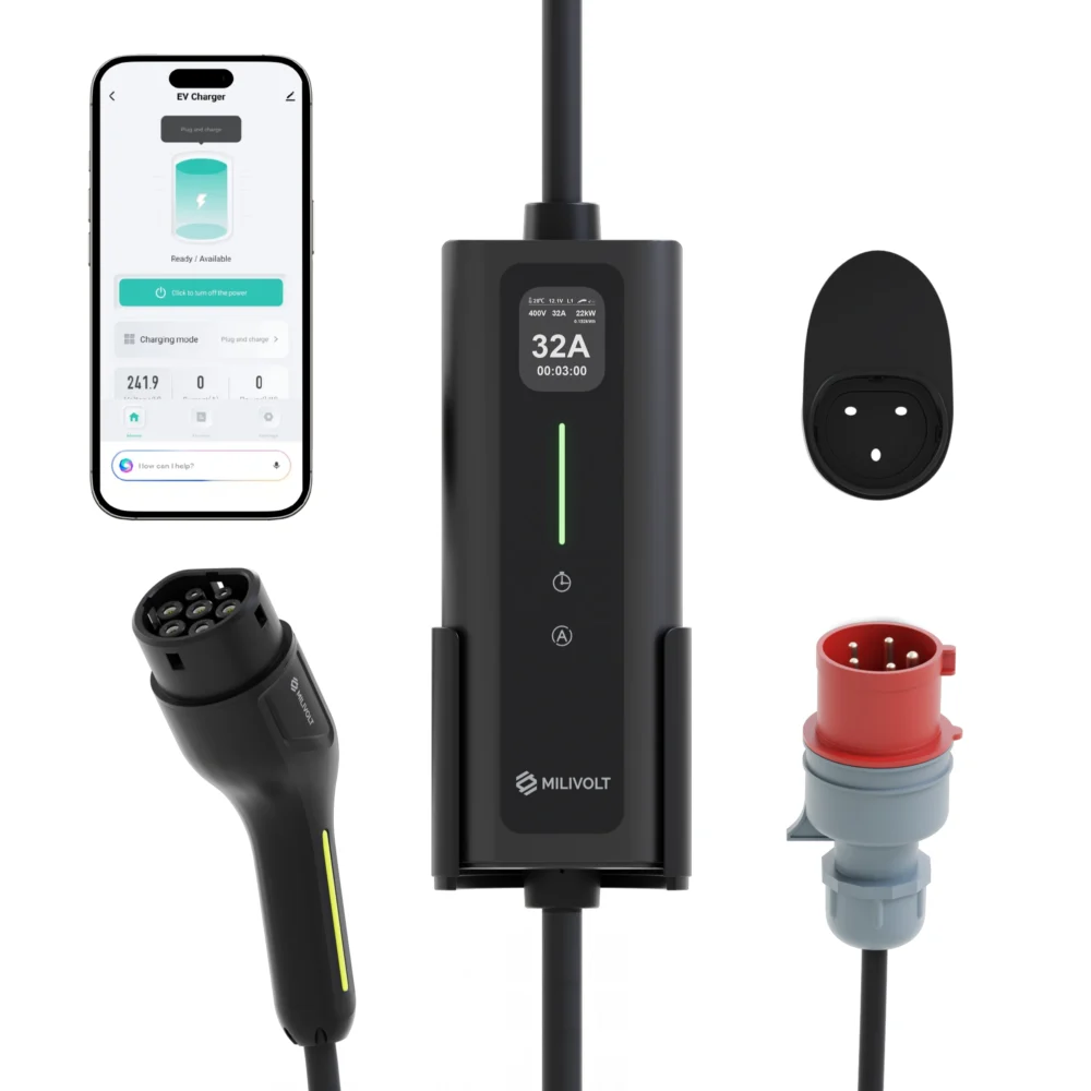 milivolt m321 22kw przenosna ladowarka wallbox ev typ 2 wifi tuya na sile 32a15m